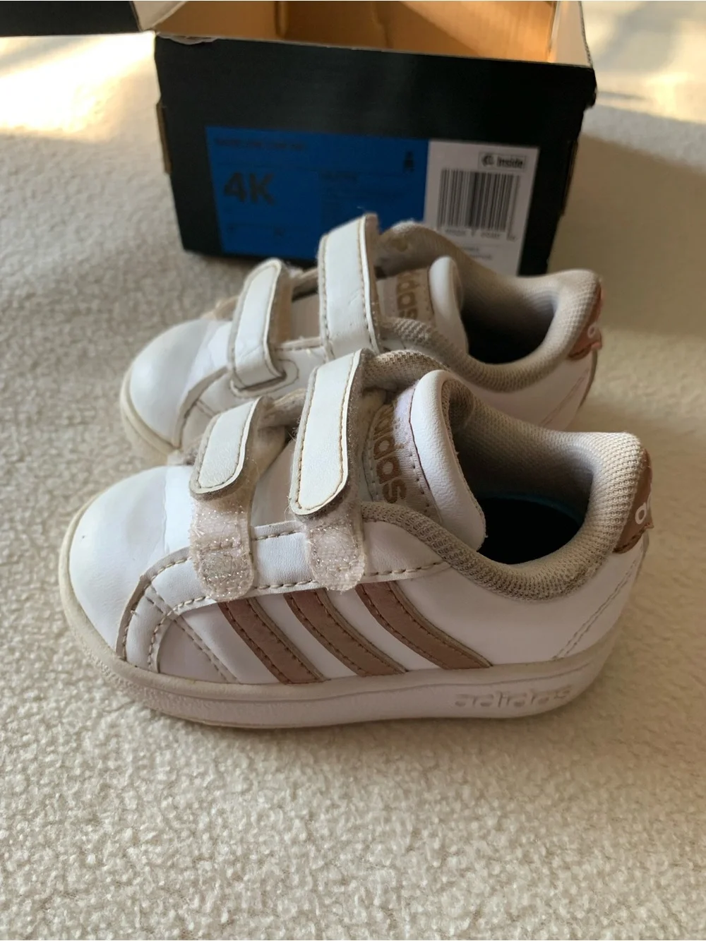 adidas White and Pink Toddler Velcro Sneakers